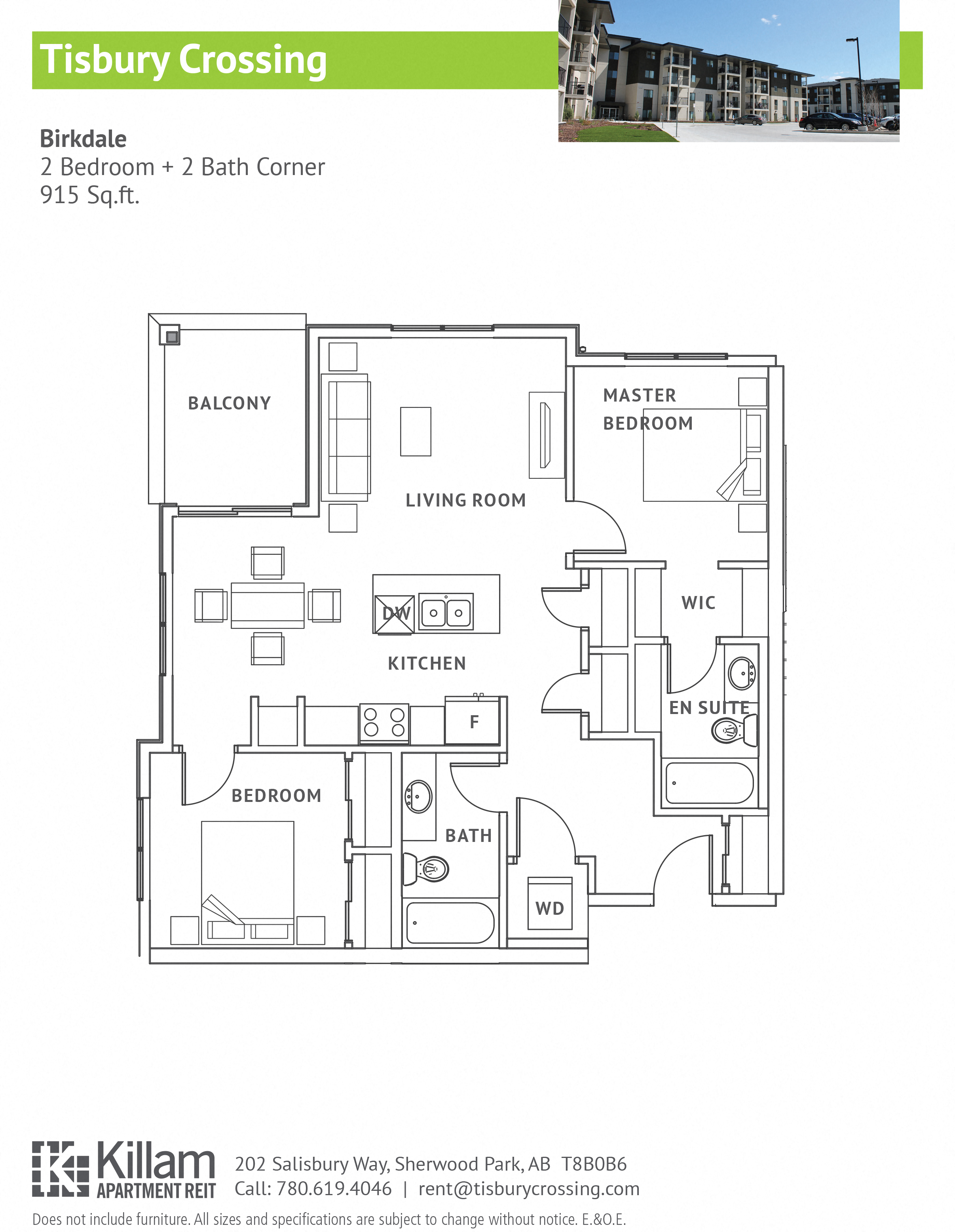 Floor plan for 2 beds, 2 baths, 915 sqft